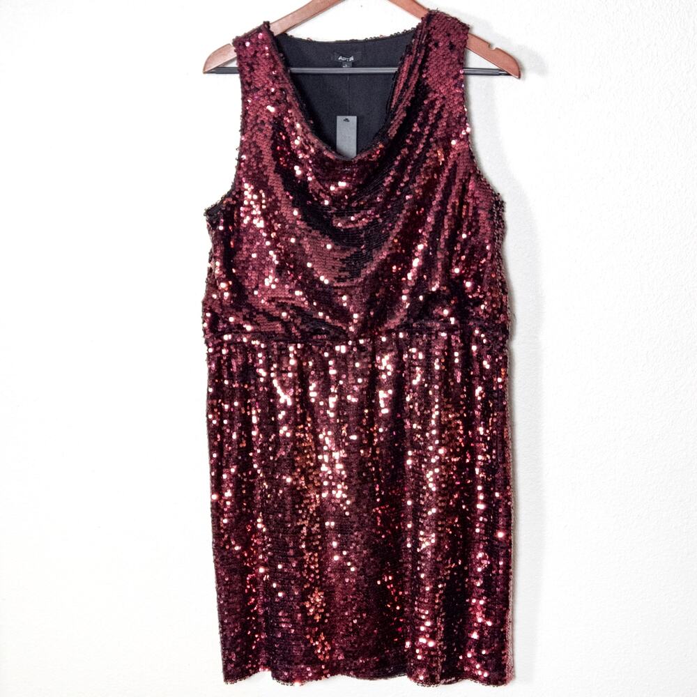 Apt 9 Sequin Dress Size L Burgundy Sleeveless Cocktail Glam Shine